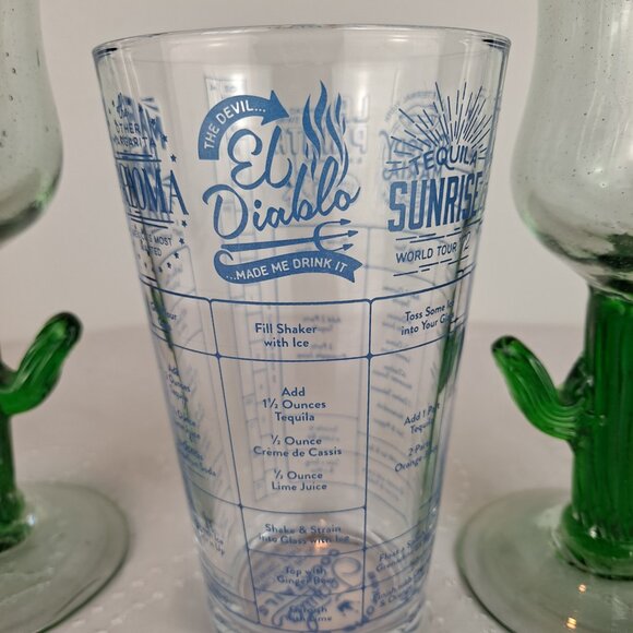 2 Mexican Glass Margarita Glasses & Margarita Recipe Measure Glass - Picture 9 of 10